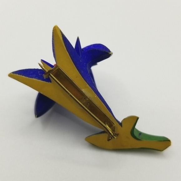 Gentian Violet Lily Mid Century Brooch Pin 30s Painted C Hook Closure Blue Vtg - Picture 12 of 12